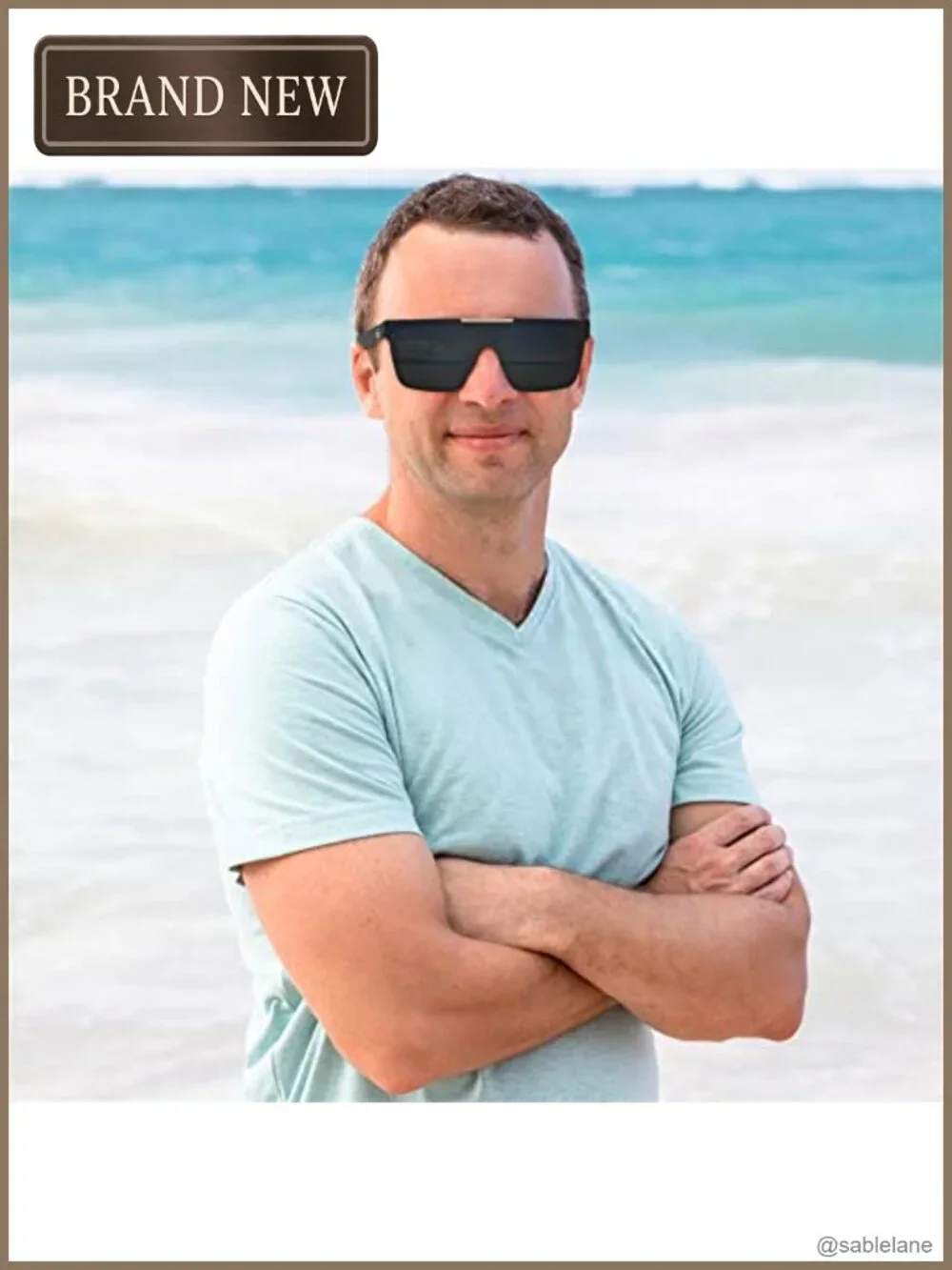 Polarized Sunglasses for Men Oversized Square Flat Top UV400 Protection Shield
